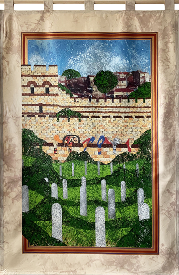 THE BOOK OF STREETS BY RICHARD BARTLE. A PAINTING OF CITY WALLS OF ISTANBUL AND THE GRAVEYARD AT SULUKULE WITH THE MODERN CITY IN THE DISTANCE